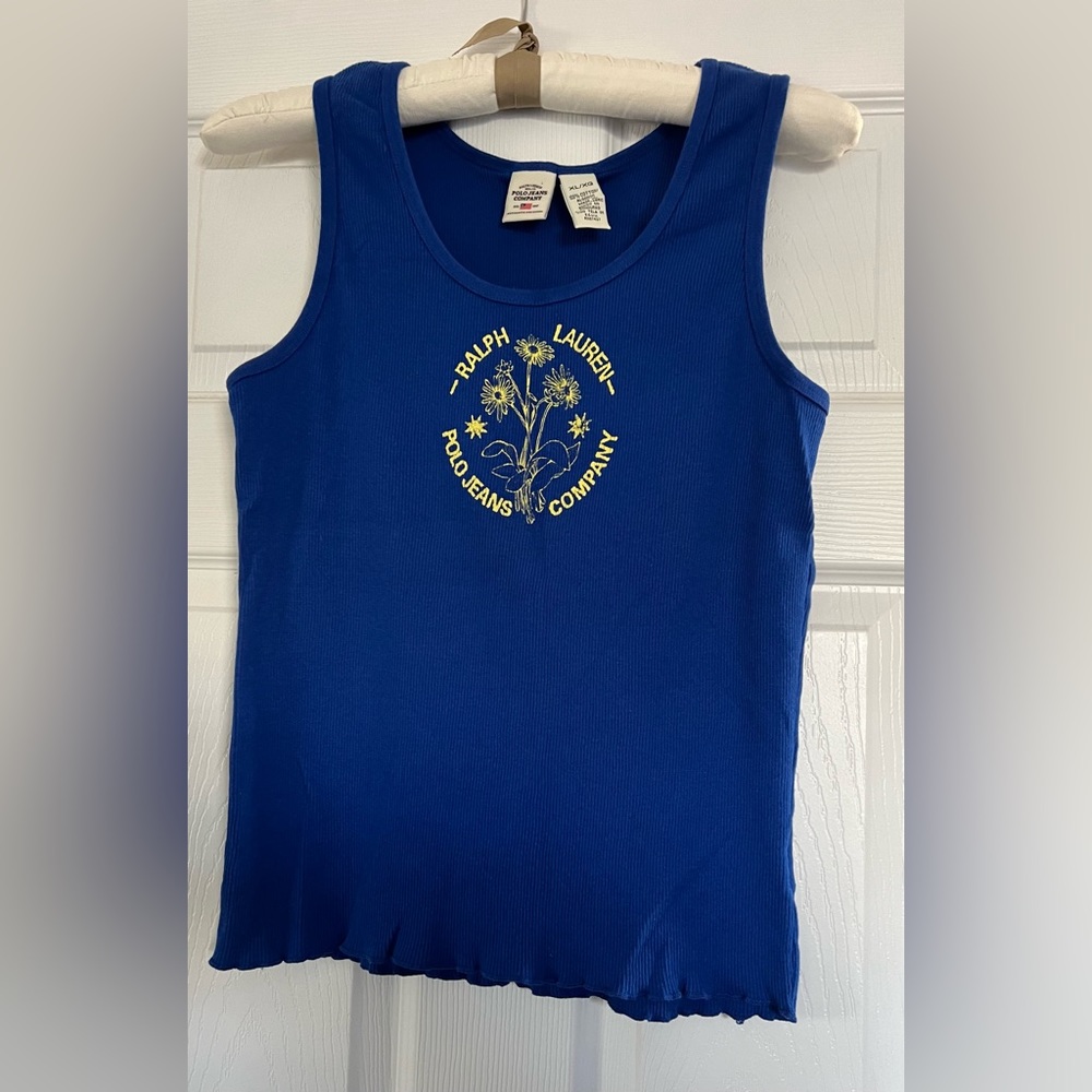 Ralph Lauren Women’s Blue Ribbed Tank Top SZ XL